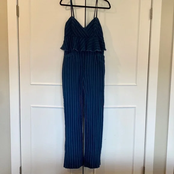 Anthropologie Ett:twa Peplum Striped Denim Jumpsuit Size Small - Picture 3 of 15